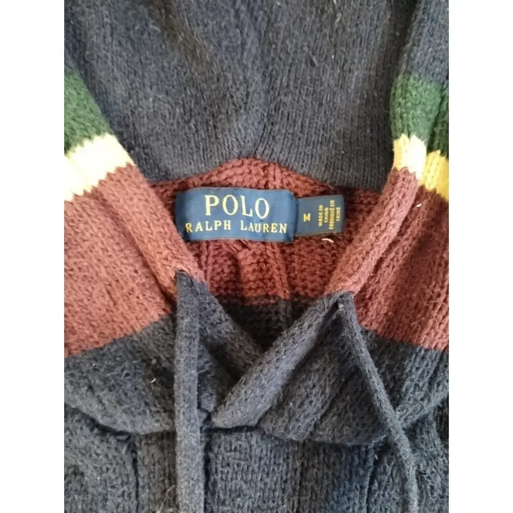 Polo Ralph Lauren St Andrews Rugby Cable Knit Hoodie Striped Sweater Men Size M